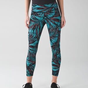 Lululemon High Times Pant Palm Lace Tofino Teal Multi Size 10
